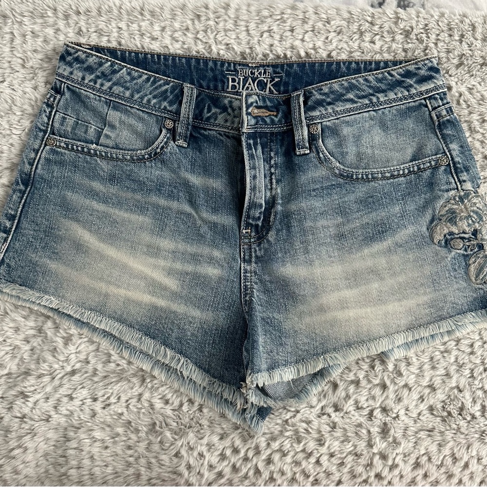 Buckle Blue Jean Shorts Distressed Cuffed